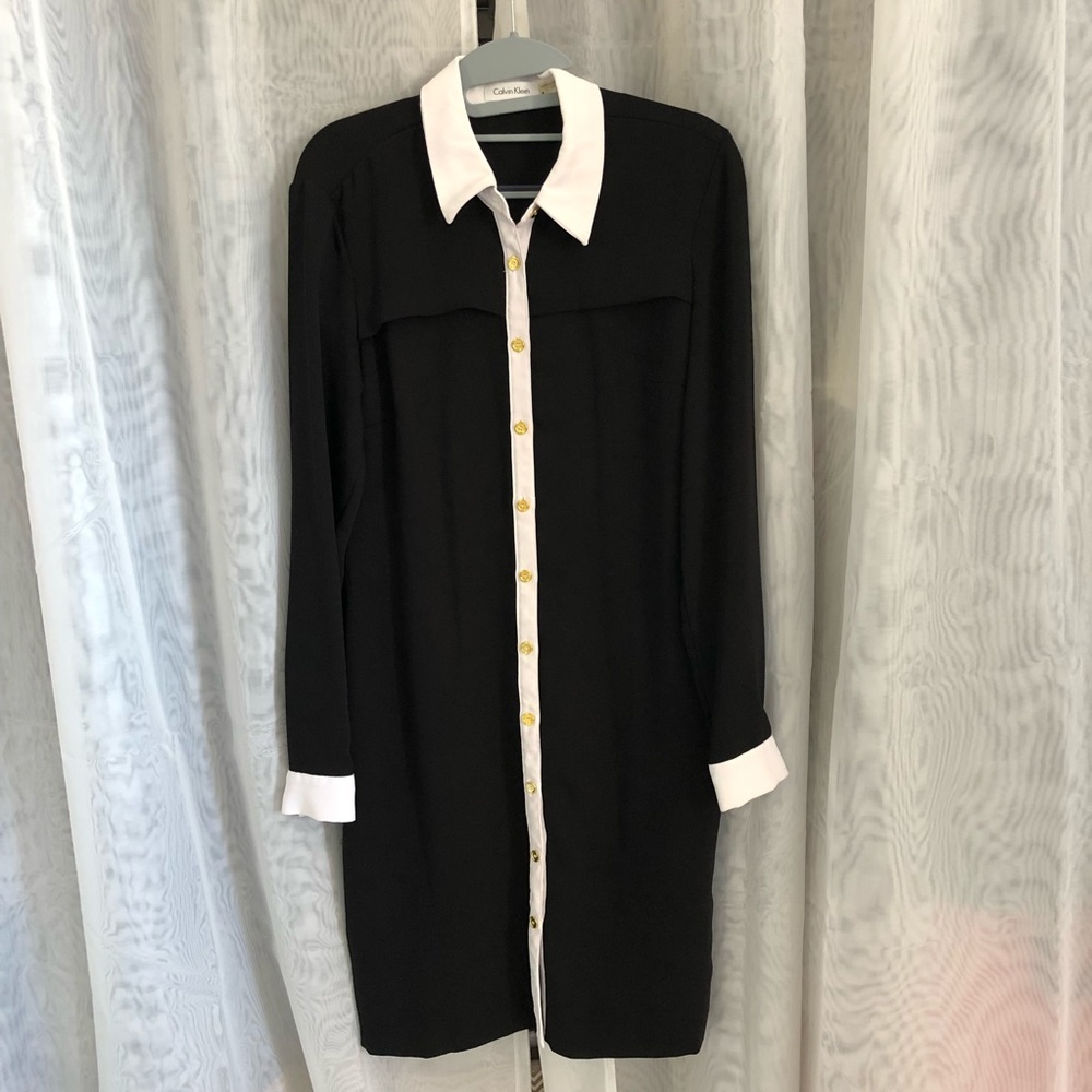 Calvin Klein B&W work shirt dress